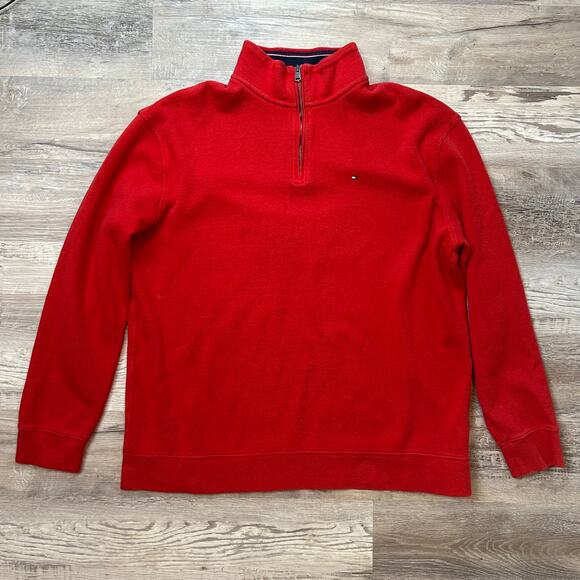 Tommy Hilfiger Red Quarter Zip Pullover XXL Cotton Flag Logo Classic - Picture 1 of 6